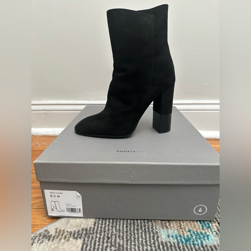 Aquatalia Weatherproof Black Heeled Suede Boots
